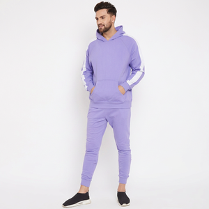 Ensemble de survêtement décontracté pour homme, violet, à capuche, manches longues, couleur unie, avec poches latérales, en polyester respirant, idéal pour l'automne - Product Image 4