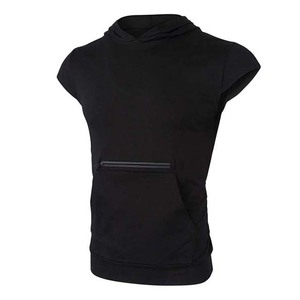 เสื้อออกกำลังกายสีดำ เสื้อผ้าผู้ชาย เสื้อฮู้ดแขนกุดแบบสวมใส่สบาย มีกระเป๋าซิป - Product Image 6
