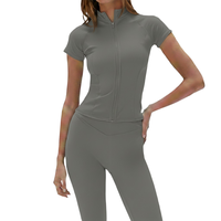 Ensemble de fitness deux pièces pour femme grande taille, veste de yoga zippée et leggings taille mi-haute, en Spandex/Nylon respirant et écologique