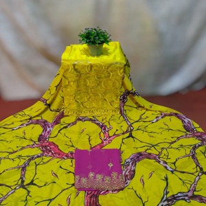 ผ้าดิรักวอยล์สีเหลืองคุณภาพเยี่ยม สวยงามอลังการ สไตล์โซมาเลีย สำหรับงานแต่งงาน  ผ้าฝ้ายทอลายแจ็คการ์ด  แบบเรียบและแบบดิจิทัล - Product Image 1