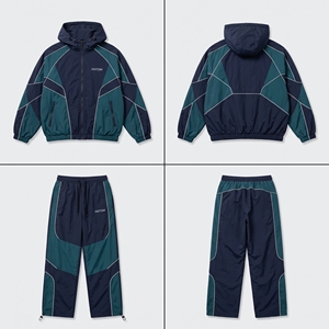 Ensemble de survêtement coupe-vent pour homme, couleur turquoise, blocs de couleurs - Faible MOQ, vente en gros, fabricant OEM, vêtements de sport B2B - Product Image 4