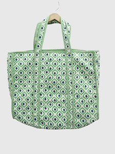 Sac fourre-tout en coton à motifs verts avec broderie, style bohème, ouverture supérieure, sac de shopping - Product Image 1