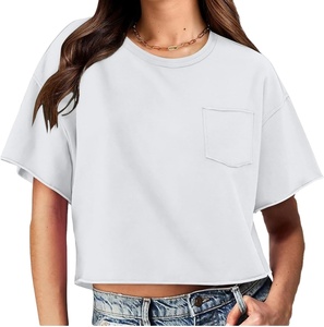 Best Designing Crop <b>Top</b> Ladies T Shirt Customized Design Breathable Wholesale Rate O Neck Drop Shoulder Tee Shirt With Pocket - Product Image 1