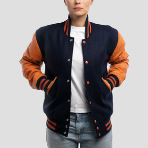 Premium Women's Wool & Leather Varsity Bomber Jacket Premium Wool Body Leather Sleeves Ribbed Cuffs & Snap <b>Button</b> - Product Image 1