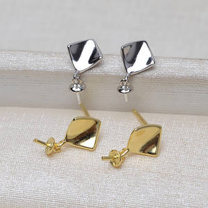 Pendientes de Plata de Ley S925 con Cadena Lisa y Diamantes, Collar Personalizado para Mujer, Accesorios de Perlas DIY, Pendientes de Plata Vacíos de Moda - Product Image 3