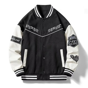 Men's Varsity <b>Jacket</b> Green Black Cotton Polyester Casual Embroidered <b>Patch</b> Design Turn-down Collar Regular Fit Autumn Style - Product Image 3