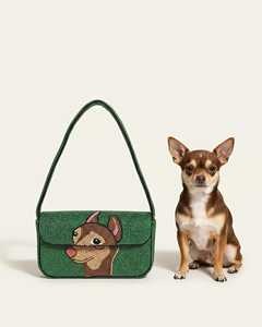 Bolso de Mano para Mujer con Diseño de Gato Bordado, Rayas, Lona Impermeable, Ecológico, Forma de Sillín, Correa Única, Cierre de Solapa, para Uso Diario - Product Image 4