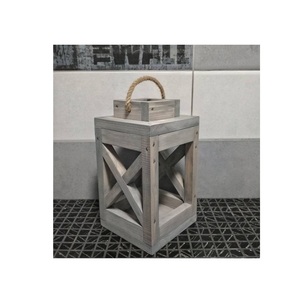 Lanterne à bougie en bois naturel avec porte en verre et poignée en corde, style rustique, pour mariage ou centre de table de jardin - Product Image 6