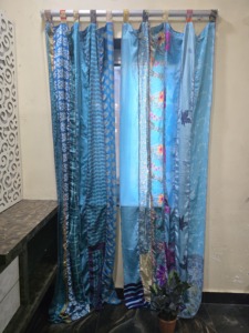 Indian Handmade Vintage Bohemian Silk Rope Patchwork Sari Curtains Square Shape Lightweight Customizable 42x84 Home <b>Window</b> - Product Image 5