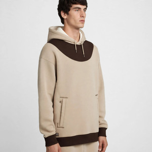 Sudadera con Capucha Extra Grande para Hombre Amkaor, Color Beige Marrón con Bloques de Color en Contraste, Corte Casual, Felpa Francesa, 100% Algodón, Ropa de Otoño - Product Image 5