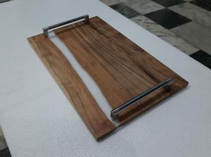 Planche à découper rectangulaire en bois Eco Style avec poignées en acier inoxydable, emballage individuel, plateau à fromage personnalisé - Product Image 1