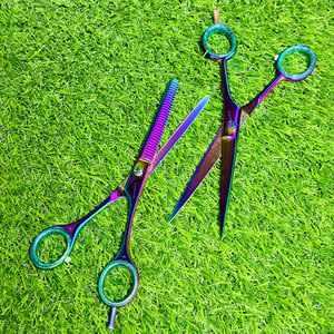 Tijeras de peluquería profesionales azules para cortar y entresacar el cabello, para uso en barberías y salones de belleza, juego de 2 piezas - Product Image 6