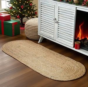 Alfombra Ovalada de Yute Trenzado Hecha a Mano al por Mayor, Reversible, de Arpillera Natural para Sala de Estar, Cocina, Entrada, Decoración del Hogar, OEM ODM - Product Image 1