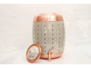 Best Selling <b>Copper</b> Water Dispenser with Hand-Painted Floral Design Handcrafted <b>Copper</b> Matka for Home Office and Restaurant Use - Product Image 6