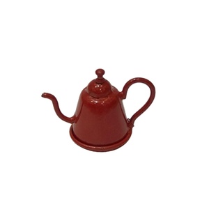 หม้อชาบ้านตุ๊กตาขนาดเล็กสำหรับเด็กเล่นโลหะสีแดงมันวาวขนาดเล็กสำหรับห้องครัวตุ๊กตา - Product Image 1