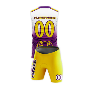 Tenues de football 7v7 de haute qualité en gros, violet et or, sans manches, col en V, séchage rapide, sublimées, pour activités sportives - Product Image 2