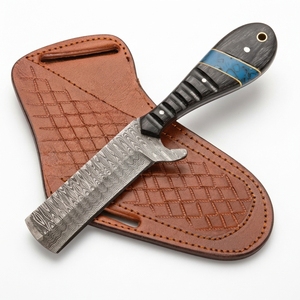 Couteau de boucher en acier Damas rainuré avec manche en bois Pakka noir, lame fixe, pour la chasse, l'EDC, le camping et les activités de plein air – Fabricant - Product Image 1