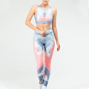 Conjuntos de Yoga de 2 Piezas Personalizados, Reversibles, con Estampado por Sublimación, Talla Grande, Cintura Alta, Bra Deportivo y Leggings para Mujer - Product Image 1