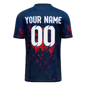 Maillot de tennis sublimé personnalisé pour homme, imprimé bleu foncé et rouge, respirant, en polyester, col en V, manches courtes, uniforme adulte - Product Image 3