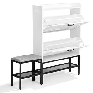 Scarpiera in MDF stile porta da fienile con 2 scomparti ribaltabili, gambe in metallo a rete e cuscinetti morbidi, 1 gancio - Portascarpe - Product Image 2
