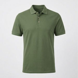 Polo à manches courtes pour homme, vert olive, en coton tricoté, couleur unie, respirant, coupe classique, boutons - Product Image 1