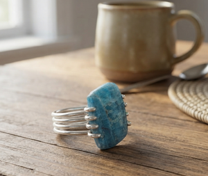 Natural Blue Apatite <b>Adjustable</b> Sterling <b>Silver</b> Claw Setting Statement <b>Ring</b> Handmade Gemstone Rose Gold Yellow Gold Plated - Product Image 4
