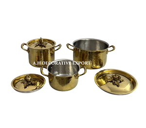 Hammered Gold Casserole <b>Set</b> Heavy Duty Metallic Finished Induction Compatible Cookware <b>Set</b> 3 <b>Serving</b> Pots and Pans food Safe - Product Image 2