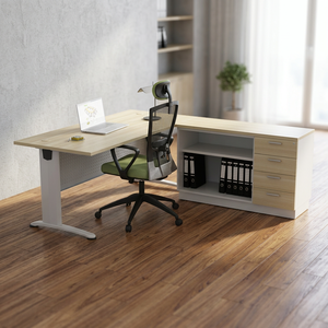 Bureau d'ordinateur moderne et durable, réglable, avec 4 tiroirs, plateau en bois, meuble de bureau commercial autoportant pour la maison et le bureau - Product Image 2