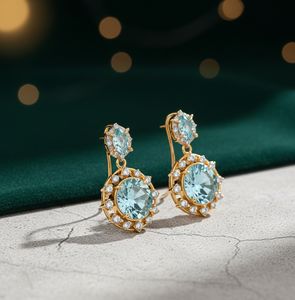 ต่างหูทรงหยดน้ำบลูโทแพซไฮโดรและเพชร CZ เงินแท้ 925 ชุบทอง 18K เหมาะสำหรับงานเลี้ยงค็อกเทล งานแต่งงาน ของขวัญสำหรับเธอ - Product Image 4