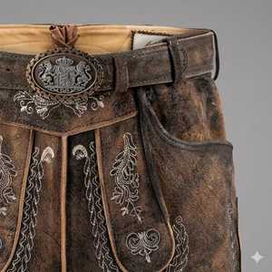 Shorts bavarois pour hommes, taille haute, motif floral brodé, fermeture boutonnée, longueur bermuda, style décontracté, en toile - Product Image 3