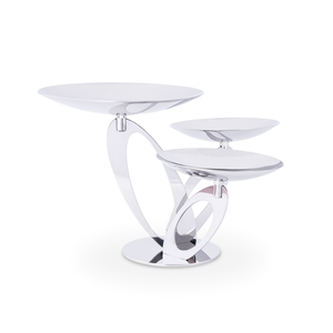 Modern Silver Three Tier Metal Fruit Bowl With Stand Displays Berries & Cup <b>Cake</b> Stand With Sculptural Curves For Home Decor - Product Image 5