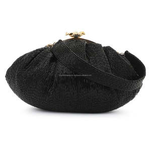 Europe market evening bag Black Glass beads embroidery Unique shape evening bag Elegant design with strap - Product Image 1