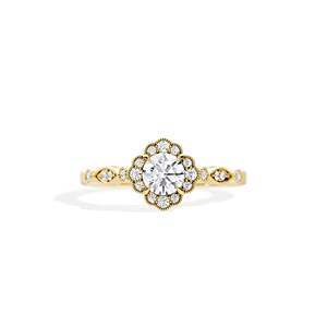 Anillo de Compromiso de Oro de 14k con Diamantes para Mujer, Corte Brillante Redondo, Engaste de Bisel, Estilo Floral - Product Image 1