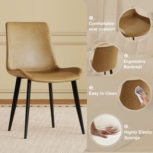 Set Moderno di 4 Sedie da Pranzo con Sedute in Pelle PU Marrone e Gambe in Acciaio al Carbonio Nero per Casa e Ristorante - Product Image 2