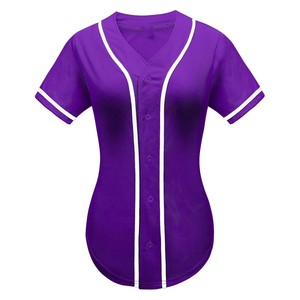 Camiseta de béisbol morada para mujer, manga corta, cuello en V, con botones frontales, que absorbe la humedad, ajustada, de malla, ropa deportiva OEM ODM 2026 - Product Image 1