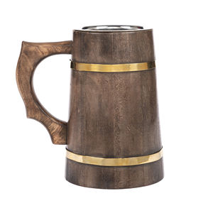 Timber Craft Hand-Carved Enamel Whiskey <b>Tumbler</b> Natural Wood Mug <b>with</b> Comfortable <b>Handle</b> - Product Image 1