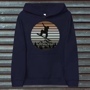 Sudadera con Capucha Azul Marino para Hombre con Estampado de Atardecer de Snowboardistas, Corte Regular, Algodón French Terry, Ropa Casual de Invierno - Product Image 1
