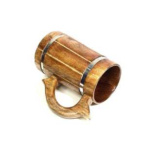 Mug à bière en bois poli fait main, style viking rustique médiéval, traditionnel - Product Image 3