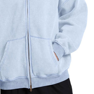 เสื้อฮู้ดดี้สีน้ำเงินฟอกยีนส์ทรงบ็อกซี่ฟิตโอเวอร์ไซส์ ผ้าฝ้าย 100% หนัก 400 GSM ซิปหน้า สไตล์สตรีทแวร์จากโรงงานโดยตรง - Product Image 6