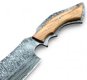 มีดสับขนาดเล็กทำมือจากเหล็กดามัสกัส ด้ามไม้มะกอก แบบฟูลแทง - Product Image 5