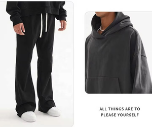 ชุดเซ็ตฮู้ดดี้ครอปตัวยาวทรงโอเวอร์ไซส์ผ้าคอตตอนหนานุ่มสไตล์สตรีทแวร์ขายส่ง ODM พร้อมกางเกงขายาวทรงกว้าง เป็นมิตรต่อสิ่งแวดล้อม จัดส่งรวดเร็ว - Product Image 3