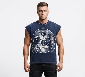 Custom Oversized <b>Rhinestone</b> Graphic Tank <b>Top</b> 100% Cotton Jersey Soft Fabric Vintage Style Sleeveless T Shirt Unisex OEM - Product Image 6