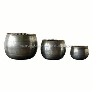 Lot de 3 jardinières rondes galvanisées Jardinières créatives vintage Décoration de la maison Pots soudés en laiton faits à la main Décoration - Product Image 5