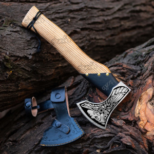 Custom Hand Forged Valkyrie Axe High Carbon Steel Viking <b>Bearded</b> Axe Acid Etched Blade Ash Wood Handle Outdoor Camping Hatchet - Product Image 1