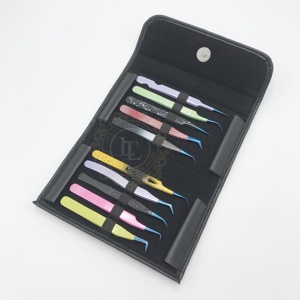 Pince à cils en acier inoxydable de haute qualité revêtement en poudre multiple durable pointe de plasma bleu étui noir prix de gros - Product Image 4