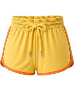 Shorts de sport pour femmes jaunes et orange personnalisés, séchage rapide, respirants, taille élastique, pour la gym, le fitness, les loisirs et les activités sportives - Product Image 1