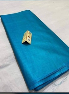 Tissu de sari en soie Tassar bleu pur pour mariage, fête, vêtements de cérémonie toutes saisons, vêtements traditionnels indiens et pakistanais pour femmes - Product Image 1