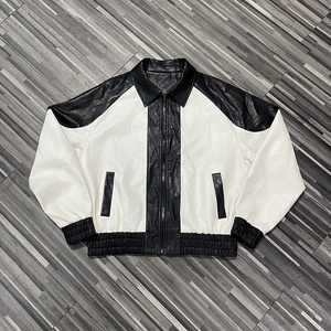 Chaqueta Varsity de Cuero Genuino de Alta Calidad, Estilo Casual, de Piel de Vaca, con Logotipo Personalizado, en Blanco y Negro, Talla Regular para Hombre - Product Image 4