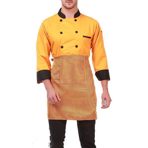 Men's Yellow High Visibility <b>Chef</b> Coat with <b>Black</b> Trim Double Breasted Design Breathable Cotton Restaurant Uniform - Product Image 4