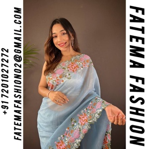 Saree en soie brillante douce de créateur à forte demande avec travail de broderie Tenue de fête de mariage traditionnelle indienne Fourniture mondiale pour femmes - Product Image 2